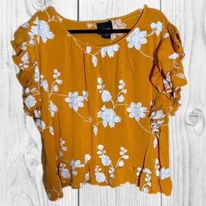 Liv Los Angeles Chic Ruffle Sleeve Floral Blouse - Yellow